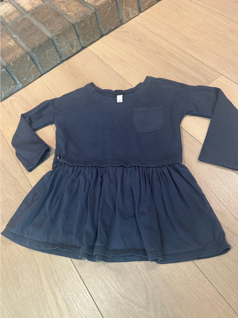 Tea Brand Navy Long Sleeve Ruffled Top with Pocket